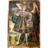A South American Cusco School oil on canvas of Saint Michael, size 43 x 63cm.