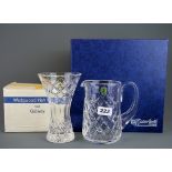 A Waterford crystal water jug, H. 17cm together with a Waterford vase with box.