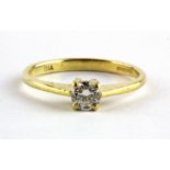 An 18ct yellow gold solitaire ring, approx. 0.35ct, clarity VS, colour F-G, (M).