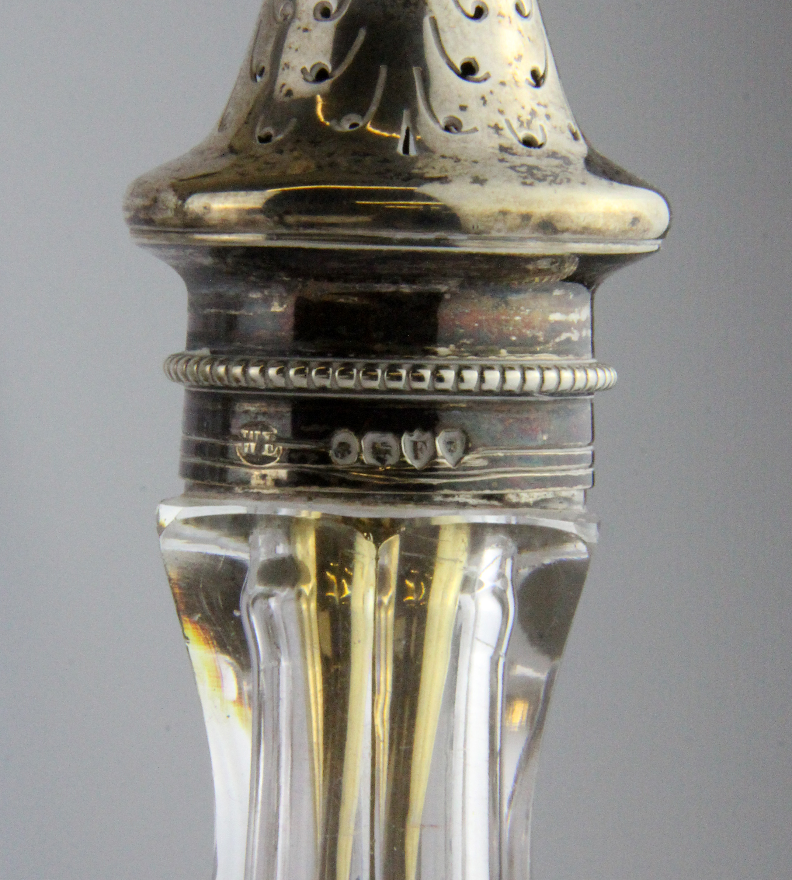 A superb hallmarked silver and cut glass seven bottle Victorian cruet set, W. 27cm H. 28cm. (In - Image 3 of 5