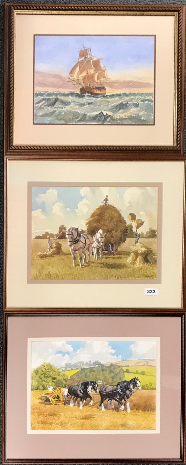 C.C. Turner (British) two framed watercolours of farming scenes, framed size 45 x 54cm together with