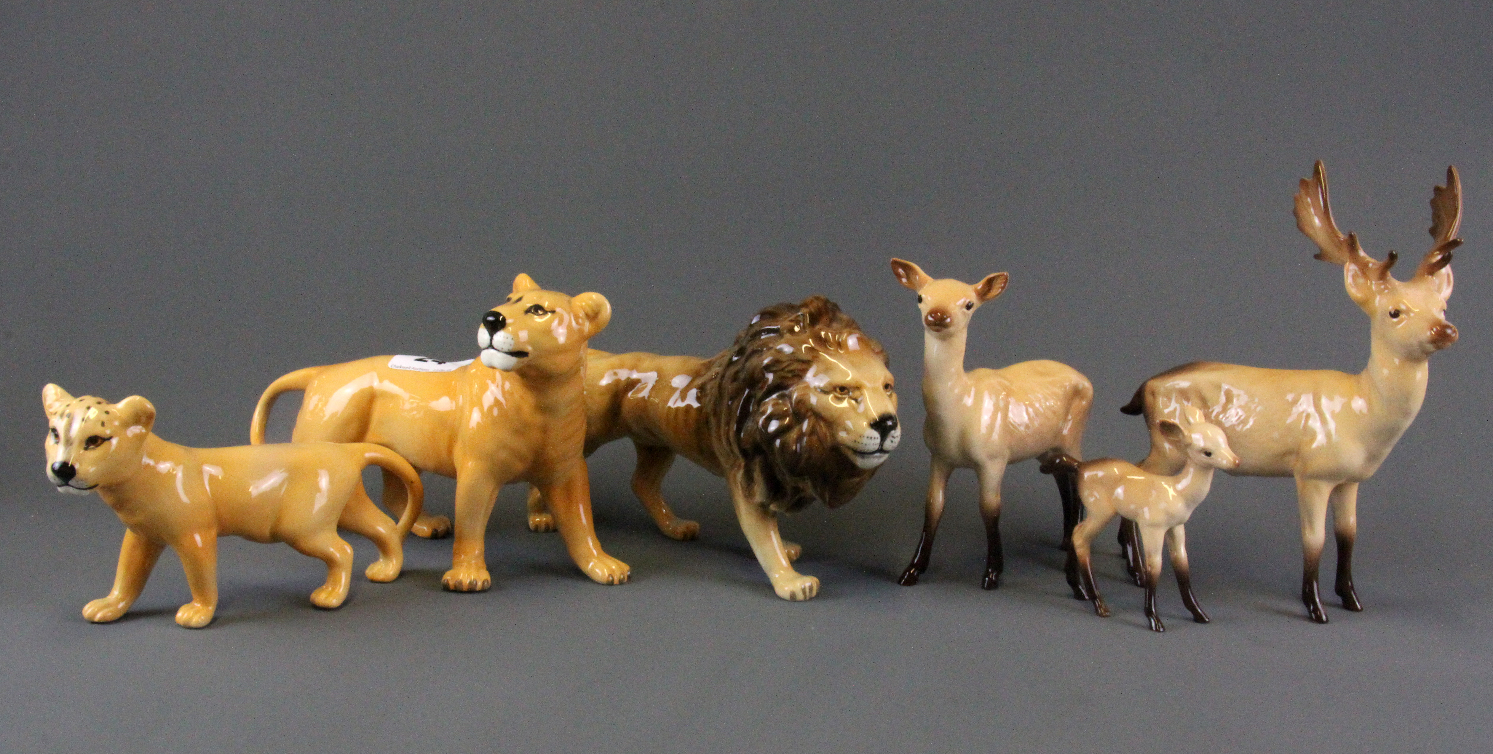 Six Beswick porcelain animal figures, tallest H. 20cm.