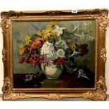 C.H. Birtwhistle (British, 1910-1990) a gilt framed oil on canvas of flowers, framed size 75 x