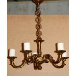 A five branch brass light fitting, H. 56cm.