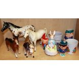 A Royal Doulton porcelain horse figure, H. 20cm together with a Beswick porcelain camel and other