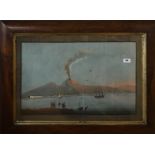 A 19th Century framed gouache painting of Mount Vesuvius erupting in 1849, frame 84 x 62cm.