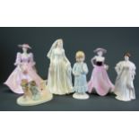 A group of six Coalport porcelain figurines including 'Barbara Ann' 10/89 and 'The Millennium Bride
