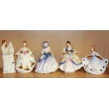 Five Royal Doulton porcelain figurines including 'Wedding Vows' HN 2750, 'Country Rose' HN 3221