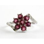 A 925 silver tourmaline set cluster ring, (N).