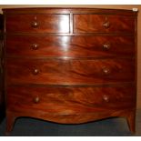 An early 19th Century mahogany veneered bow front chest, W. 104cm H. 103cm.