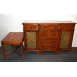 A bird's eye maple veneered cabinet and matching side table, cabinet W. 120cm H. 78cm.