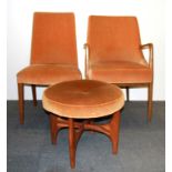 Two 1970's chairs and stool.