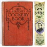 An early edition of Mrs Beeton's cookery book with silk bookmark.