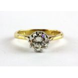An 18ct yellow gold solitaire ring set with a 1.04ct brilliant cut diamond, clarity VS2, colour K,