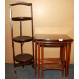 A nest of three mahogany coffee tables, largest size 45 x 35 x 50cm together with an oak cake