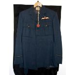 A 1940's RAF uniform, chest size 40cm with trousers waist size 34cm together with dog tags RAF