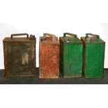 Four vintage petrol cans, size 25 x 15 x 32cm.