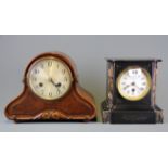 An oak mantle clock and a French slate mantle clock, oak H. 23cm.