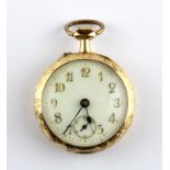 A 14ct yellow gold (stamped 14k) open face lady's fob watch.