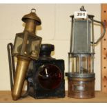 A minor's lamp, a carriage lamp and a railway lamp.
