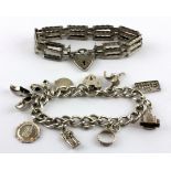 A hallmarked silver triple gate bracelet together with a hallmarked silver charm bracelet.
