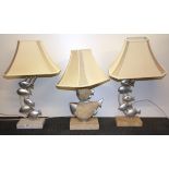 Three Contemporary table lamps and shades, H. 63cm.