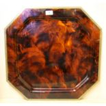 An interesting large brass mounted celluloid tray imitating tortoise shell, size 54 x 54cm.