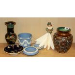 A Doulton silicone vase, a Carlton Ware vase, Wedgwood and other items, Doulton vase H. 20cm.