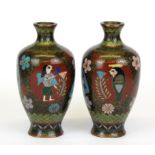 A pair of miniature Japanese cloisonné on bronze vases, H. 9.5cm.