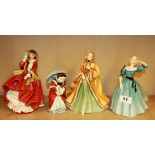 Four Royal Doulton figurines, Celeste HN2237, Rachel HN2919, Miss Muffet HN1936, Top of the Hill