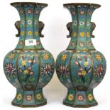 A pair of impressive Chinese cloisonné on bronze octagonal vases, H. 35cm.