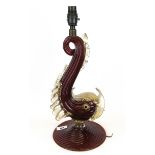 A 1960's Murano glass table lamp base, H. 42cm.