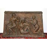 An impressive 1920's French cast bronze panel of three nude females in the style of Rodin, W. 59cm