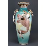 A large 19th Century Japanese hand painted Satsuma vase, H. 55cm, missing one handle.