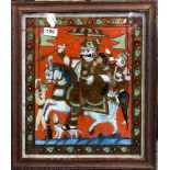 A 19th/ early 20th Century Indian reverse painting on glass of a Maharaja in procession, framed 41 x