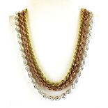 Three 925 silver gilt rope necklaces, L. 44cm.