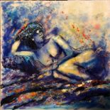 A large nude oil on canvas, 120 x 120cm.