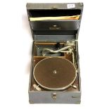 An HMV portable gramophone.