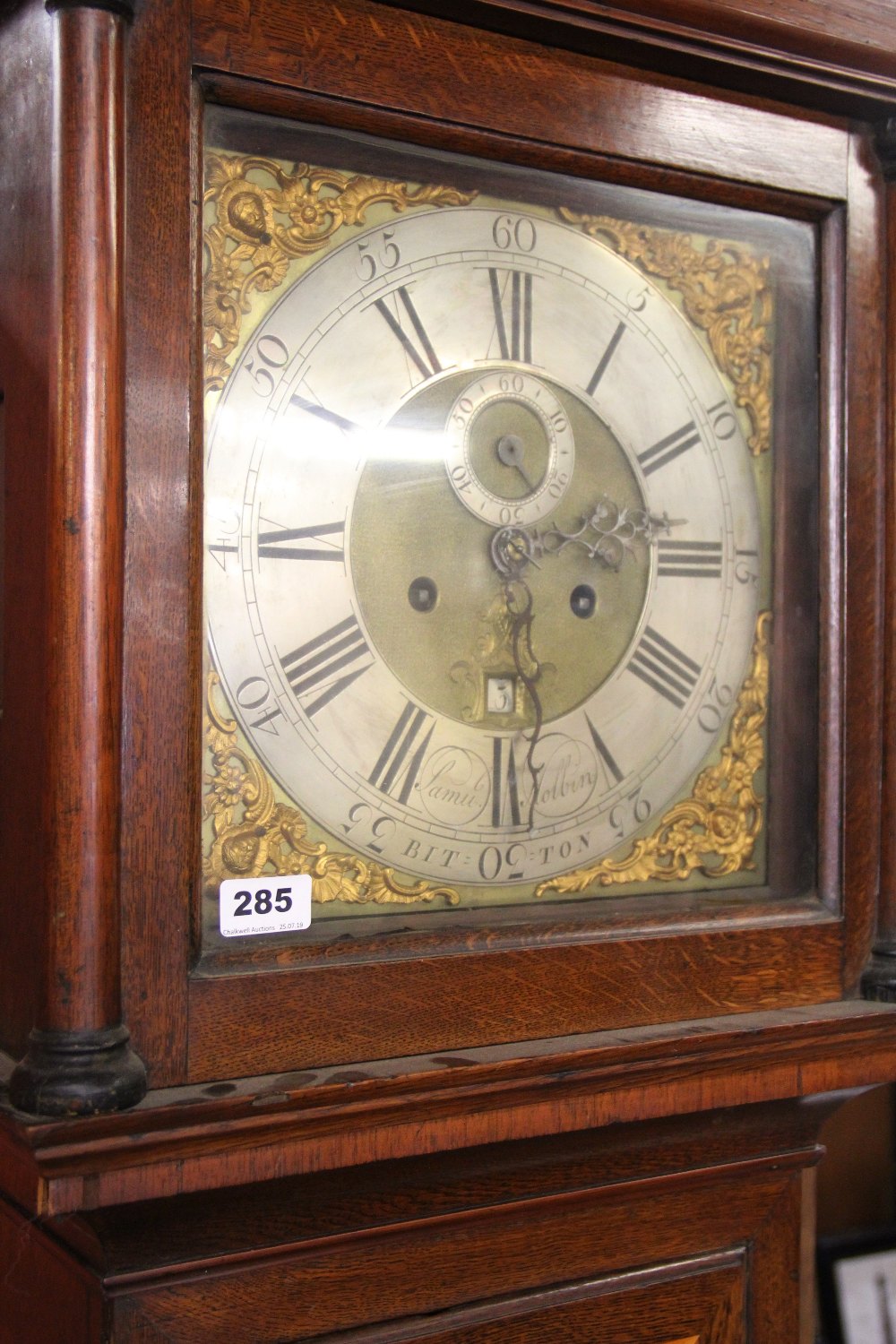 A late 18thC oak longcase clock, movement by Samuel Holbin with silvered and gilt brass dial, H. - Image 2 of 3