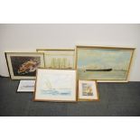 A framed oil on canvas of the merchant ship 'Tweedbank' signed M J Pendreich 1967, together with a