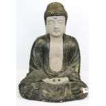 A mid 20thC painted pottery figure of the seated Buddha, H. 45cm.