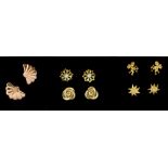 Five pairs of 9ct gold stud earrings, (only five butterflies).