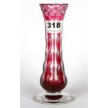 A Val St Lambert cranberry glass vase, H. 17.5cm.