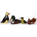 Four limited edition of 2000 hand painted and carved Feathers gallery bird figures: A mallard,