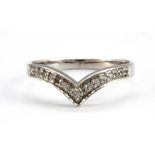 A 9ct white gold wishbone ring set with diamonds (one diamond missing), (Q.5).