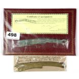 An ancient Chinese 'Knife' money 400 to 255 BC in a bag with a replica, Prov. Coin craft.