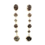 A pair of 925 silver rose gold gilt drop earrings set with rutile quartz, L. 5.5cm.