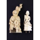 An early 20th Century Japanese carved ivory figure and a similar period Indian ivory figure, H.