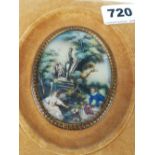 A Richard Haffke Dresden miniature after Watteau painting signed Arf, frame 15 x 13cm.