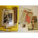 A box containing a collection of Picturegoer 1950's magazines an Edwardian photograph album and